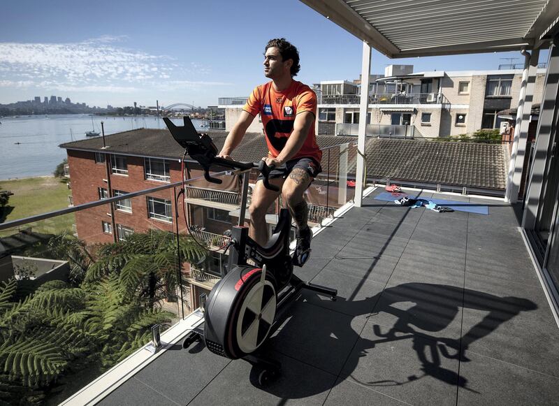SYDNEY, AUSTRALIA - APRIL 14: GWS Giants AFL player Tim Taranto trains in isolation at his home in Sydney on April 14, 2020 in Sydney, Australia. AFL players across the country are now training in isolation under strict policies in place due to the Covid-19 pandemic. (Photo by Ryan Pierse/Getty Images)