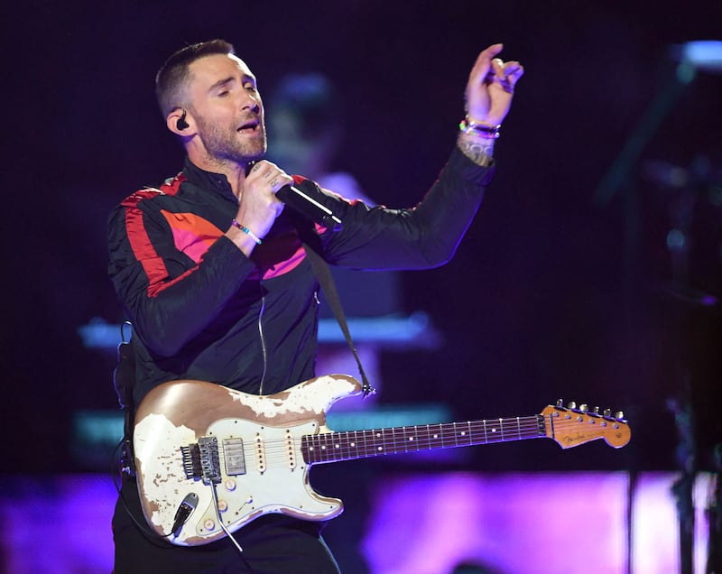 Adam Levine of Maroon 5 performs during the Pepsi Super Bowl LIII half-time show at Mercedes-Benz Stadium on February 3, 2019 in Atlanta, Georgia. AFP