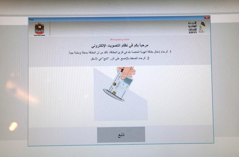 UAE - Dubai - Aug 10 - 2011: The new voting machine for the Federal National Council Elections at Raffles Hotel. ( Jaime Puebla - The National Newspaper )