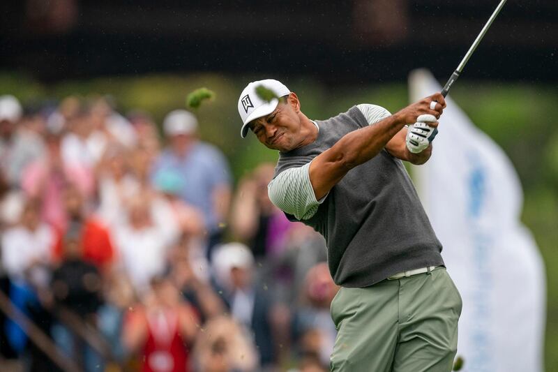 Mar 30, 2019; Austin, TX, USA; Tiger Woods plays his shot from the 13th tee during the fourth round of the WGC - Dell Technologies Match Play golf tournament at Austin Country Club. Mandatory Credit: Stephen Spillman-USA TODAY Sports