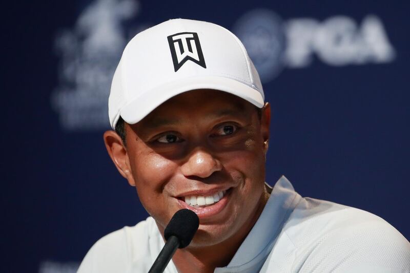 ST. LOUIS, MO - AUGUST 07: Tiger Woods of the United States speaks to the media during a press conference prior to the 2018 PGA Championship at Bellerive Country Club on August 7, 2018 in St. Louis, Missouri.   Andy Lyons/Getty Images/AFP
== FOR NEWSPAPERS, INTERNET, TELCOS & TELEVISION USE ONLY ==
