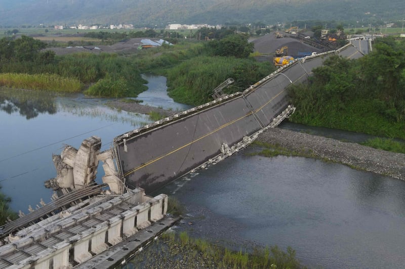 The Kaoliao bridge in Hualien county collapsed following a 6.9-magnitude earthquake in Taiwan. AFP