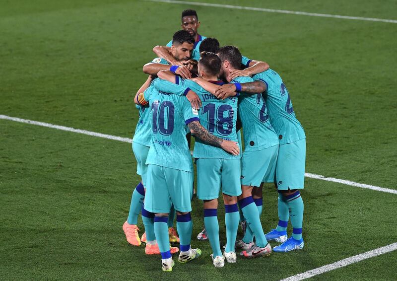 Antoine Griezmann of Barcelona celebrates after scoring his sides third goal. Getty