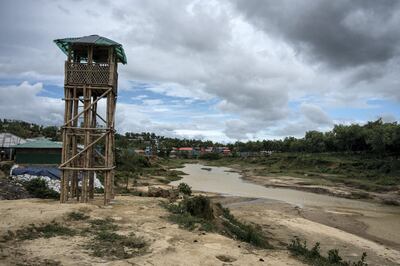 An elephant watchtower on the edge of the Rohingya refugee camp near Cox's Bazar, Bangladesh on 14 August 2018. Campbell MacDiarmid for The National