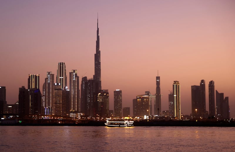 The Dubai skyline. Non-oil business activity in the emirate continued to expand at a robust pace in June. AFP