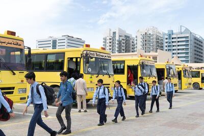 DUBAI, UNITED ARAB EMIRATES - April 10 2019.

Students of Shaikh Rashid Al Maktoum Pakistani School leaving for home.

(Photo by Reem Mohammed/The National)

Reporter: Anam Rizvi
Section: NA