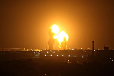 A ball of fire is seen after an Israeli air strike in Khan Younis in the southern Gaza Strip early on November 15, 2019. AFP