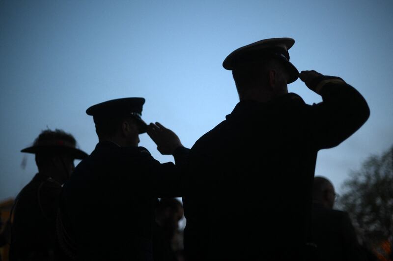 Soldiers from Britain, Australia and New Zealand attend an Anzac Day dawn service at the New Zealand War Memorial at Hyde Park Corner in London. AFP