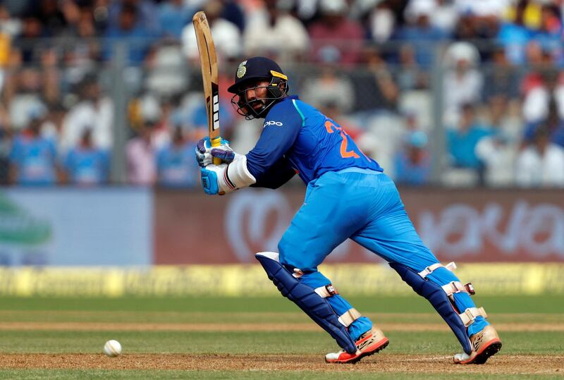 Cricket - India v New Zealand - First One Day International Match - Mumbai, India – October 22, 2017 – India's Dinesh Karthik plays a shot. REUTERS/Danish Siddiqui