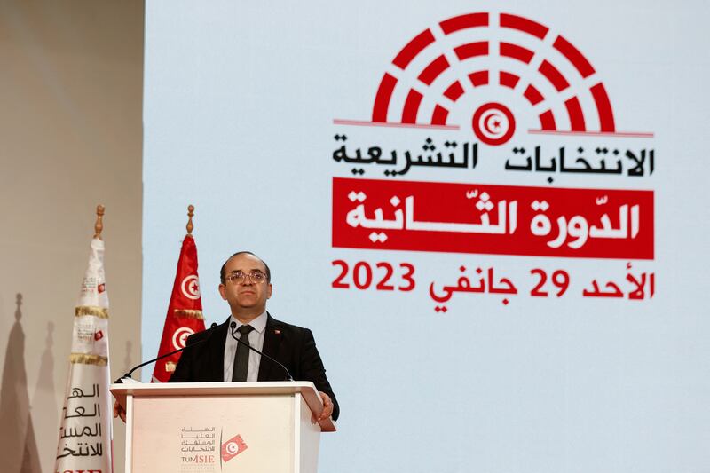 Farouk Bouasker, president of the Independent High Authority for Elections, in Tunis on January 29. Reuters