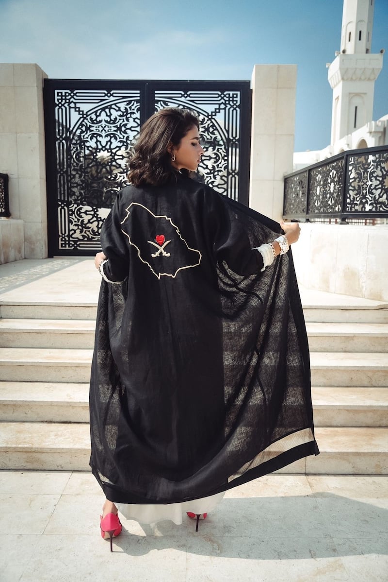 Nabila Nazer showcases her 'Saudi National Day' abaya collection in Jeddah. Photo: Nabila Nazer