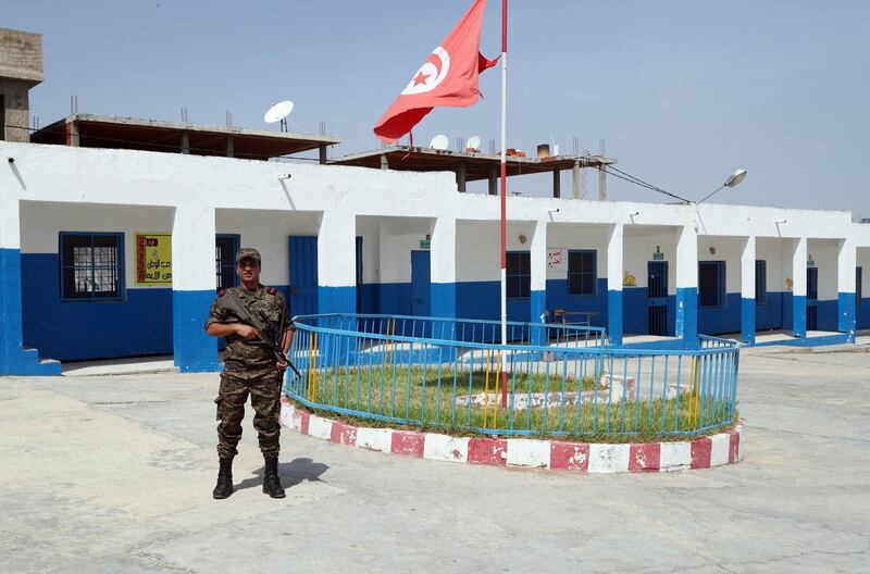 A Tunisian army soldier stands guard at polling stations ahead of tomorrow's presidential elections in Tunis, Tunisia. The first round of the presidential election in Tunisia will be held on 15 September.  EPA