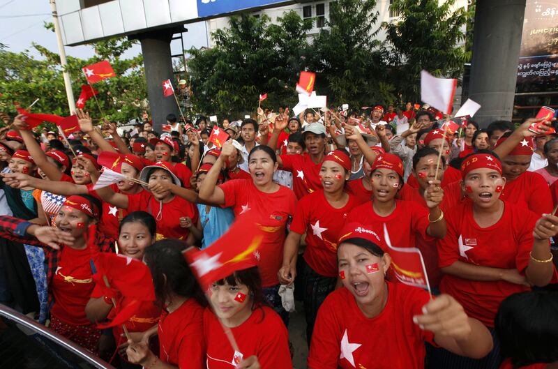 Supporters of Aung San Suu Kyi’s National League for Democracy rally in Naypyidaw before the general elections. Aung Shine Oo / AP Photo