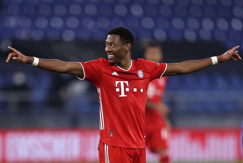 David Alaba celebrates after scoring their Bayern's fourth goal. EPA