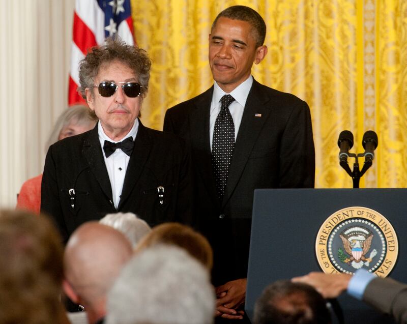 Bob Dylan receives the Presidential Medal of Freedom from President Barack Obama on May 29, 2012 in Washington DC. Getty Images
