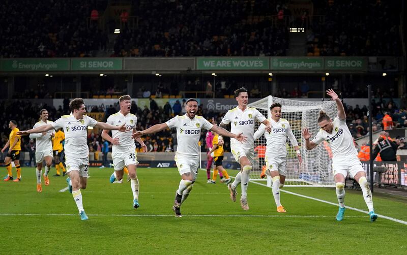 Friday, March 18: Wolves 2 (Jonny 26,  Trincao 45+11') Leeds 3 (Harrison 63', Rodrigo 66'), Ayling (90'+1). An injury-time goal from Luke Ayling completed Leeds' fight back from two goals down after Raul Jimenez's red card eight minutes into the second half turned the game on its head. AP