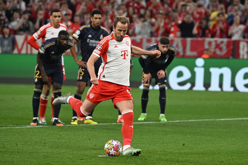 Harry Kane scores Bayern's second goal from the penalty spot. AP