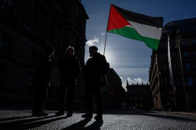 School children, students and union members protest outside the City Chambers in George Square during a UK wide day of Action for Palestine. Getty Images