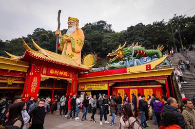 People queue to pray inside a temple during the celebration of the Chinese Lunar New Year in Taipei, Taiwan, last Saturday. EPA