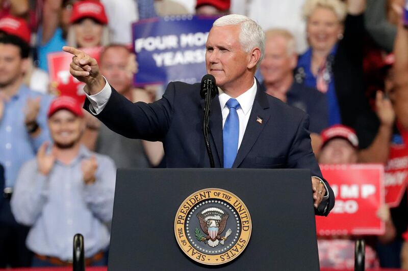 Vice President Mike Pence speaks to supporters at a rally where President Donald Trump formally announced his 2020 re-election bid Tuesday, June 18, 2019, in Orlando, Fla. (AP Photo/John Raoux)