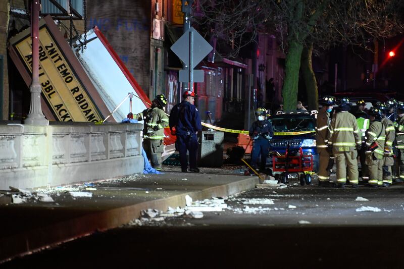 The Apollo Theatre in Belvidere, Illinois, was damaged in a storm. AP