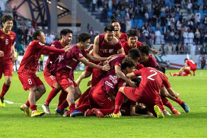 DUBAI, UNITED ARAB EMIRATES. 20 JANUARY 2019. AFC Football at Al Maktoum Stadium. Jordon vs Vietnam. Penalty kick won by B.T.Dung takes the match for Vietnam.  (Photo: Antonie Robertson/The National) Journalist: John McAuley. Section: Sport.