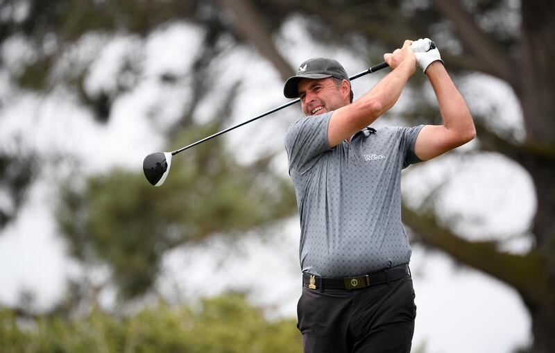 Jun 18, 2021; San Diego, California, USA; Richard Bland plays his shot from the sixth tee during the second round of the U.S. Open golf tournament at Torrey Pines Golf Course. Mandatory Credit: Orlando Ramirez-USA TODAY Sports