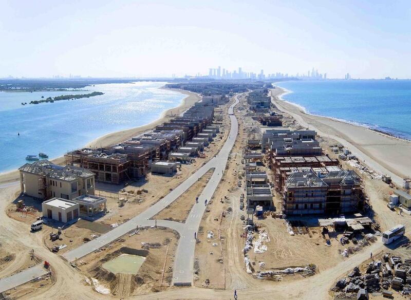 An aerial view of Hidd Al Saadiyat on Saadiyat Island. Project manager LEED has built a series of stone flood defences to enable the homes to be built along the beach without fear of them getting washed away. Flood defences also include a long groyne of rock which means that the sand from further up the island is retained. Courtesy Saadiyat Development and Investment Company