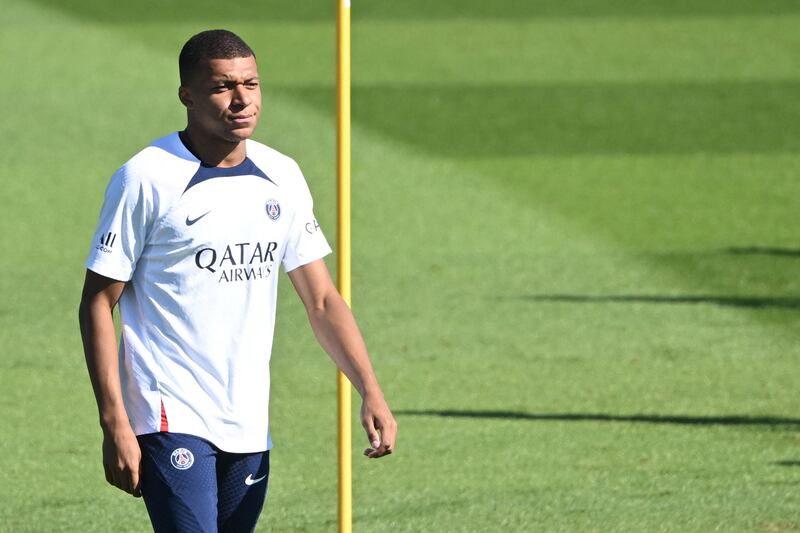 Paris Saint-Germain's French forward Kylian Mbappe takes part in a training session. AFP