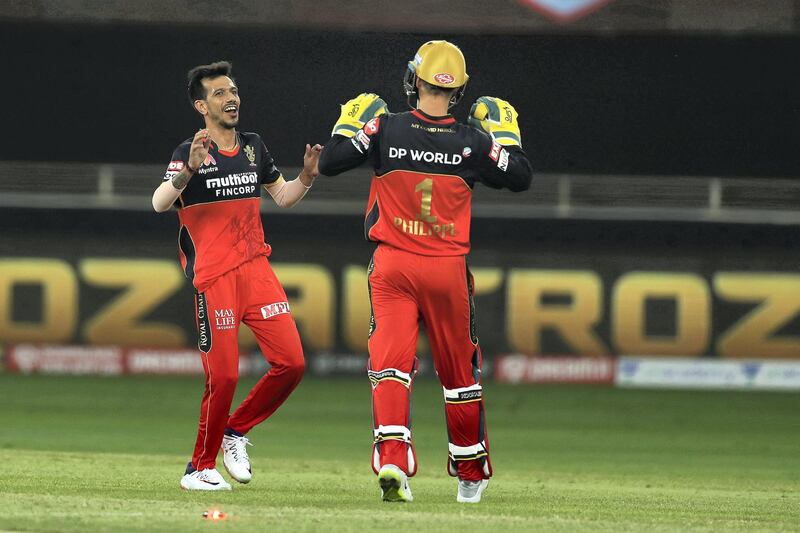 Yuzvendra Chahal of Royal Challengers Bangalore celebrates the wicket of Mayank Agarwal of Kings XI Punjab during match 6 of season 13 of the Dream 11 Indian Premier League (IPL) between Kings XI Punjab and Royal Challengers Bangalore held at the Dubai International Cricket Stadium, Dubai in the United Arab Emirates on the 24th September 2020.  Photo by: Ron Gaunt  / Sportzpics for BCCI