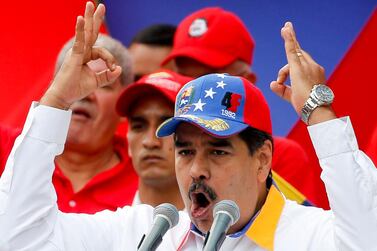 Venezuela's President Nicolas Maduro speaks during an anti-imperialist rally for peace, in Caracas. AP