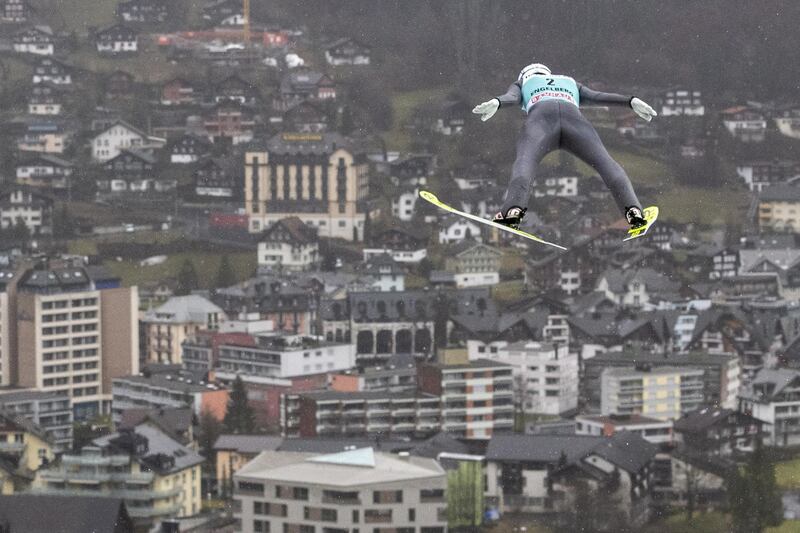 Andreas Schuler from Switzerland during qualification for the men's ski jumping World Cup event in Engelberg, Switzerland, on December 22. EPA