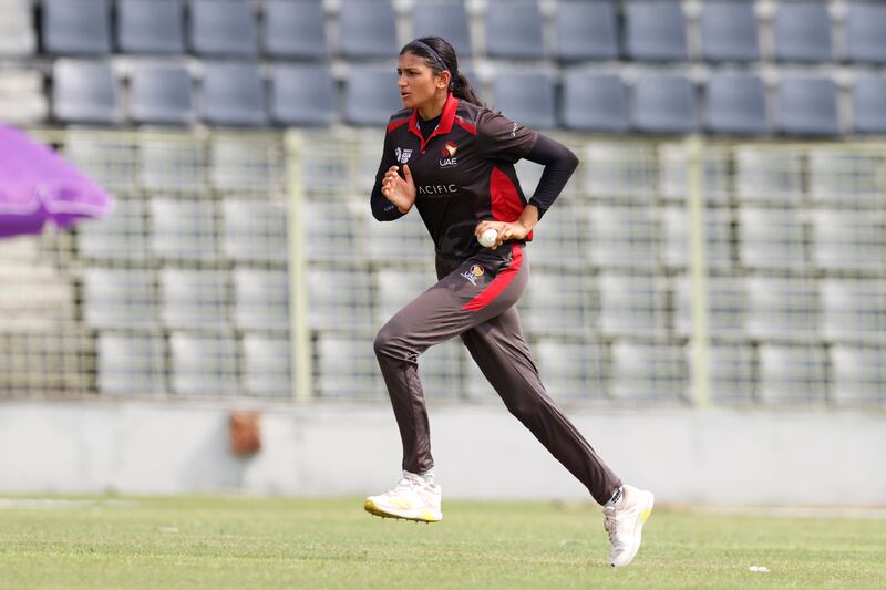 Mahika Gaur of UAE during the Women’s T20 Asia Cup 2022 cricket match against Pakistan on October 9, 2022.