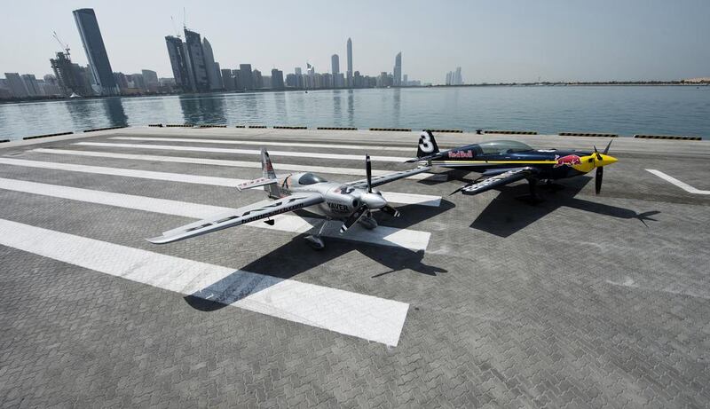 Days before the return of the Red Bull Air Race World Championship to Abu Dhabi after a three-year hiatus, the master class pilots touch down at the race airport in Mina Zayed, Courtesy Red Bull 
