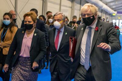 (2-L to R) Patricia Espinosa, executive secretary of the United Nations Framework Convention on Climate Change, UN Secretary-General Antonio Guterres and British Prime Minister Boris Johnson.
EPA