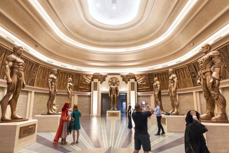 ABU DHABI, UNITED ARAB EMIRATES. 24 JULY 2018. Warner Brother World on Yas Island West. Media tour of the Warner Bros World Abu Dhabi opening. The Hall of Justice as the entrance to the Justice League ride. (Photo: Antonie Robertson/The National) Journalist: Haneen Dajani. Section: National.