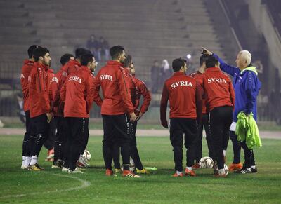 Syria's national team coach Bernd Stange gestures during a training camp at al-Fayhaa Stadium in Damascus, Syria December 22, 2018. Picture taken December 22, 2018. REUTERS/Omar Sanadiki