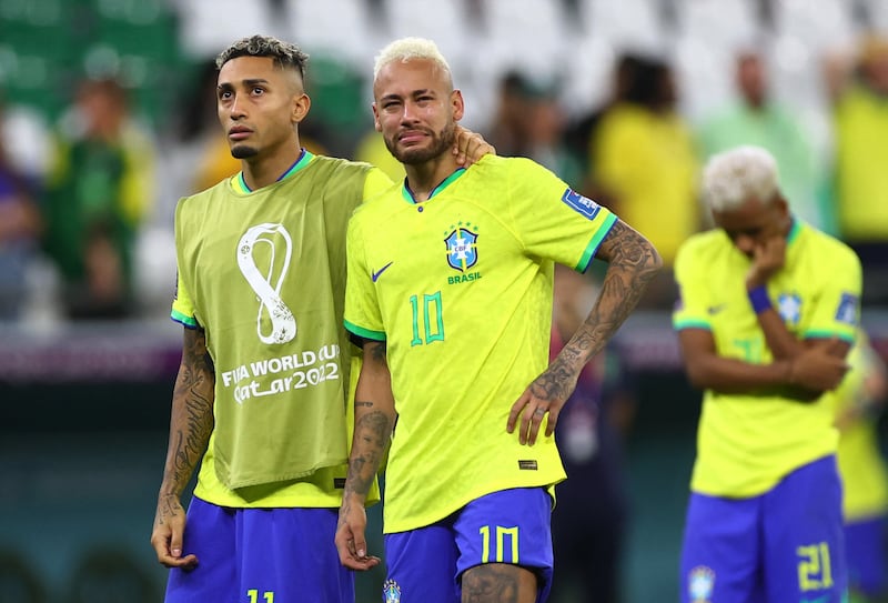 Brazil's Neymar and Raphinha after their defeat. Reuters