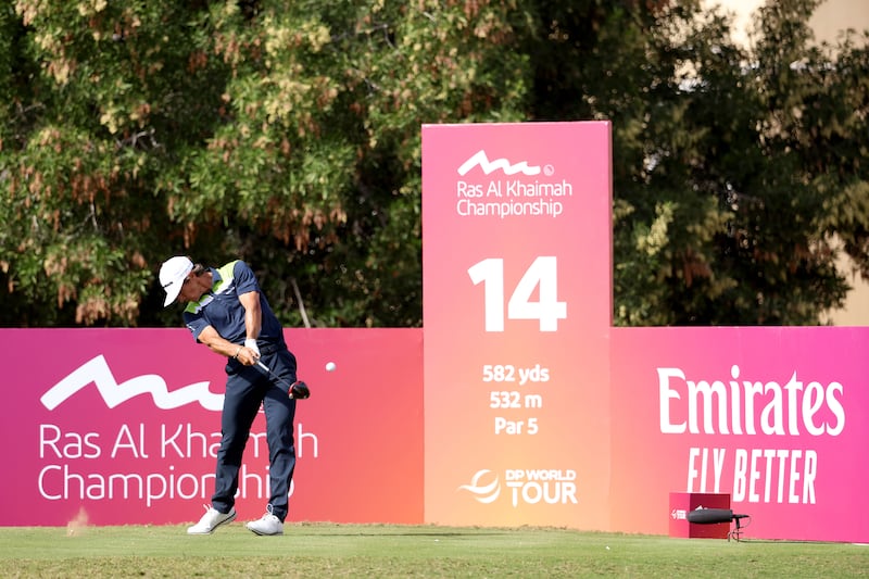 Thorbjorn Olesen of Denmark tees off on the 14th hole. Getty 