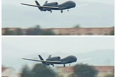 FILE PHOTO: This combination photo shows a U.S. military Global Hawk drone taking off from Sigonella NATO Airbase in the southern Italian island of Sicily March 20, 2011, in this still image taken from video. REUTERS/REUTERS TV/File Photo