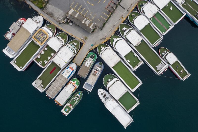 Tour boats dock at Eminonu harbor during Turkey's second weekend lockdown, Istanbul, Turkey. Getty Images