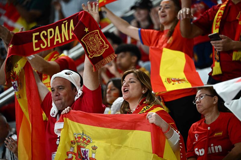 Spain's fans are in full voice at the Khalifa International Stadium. AFP