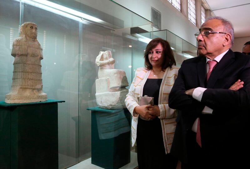 Iraqi Prime Minister Adel Abdul Mahdi visits the National Museum in Baghdad.   AFP