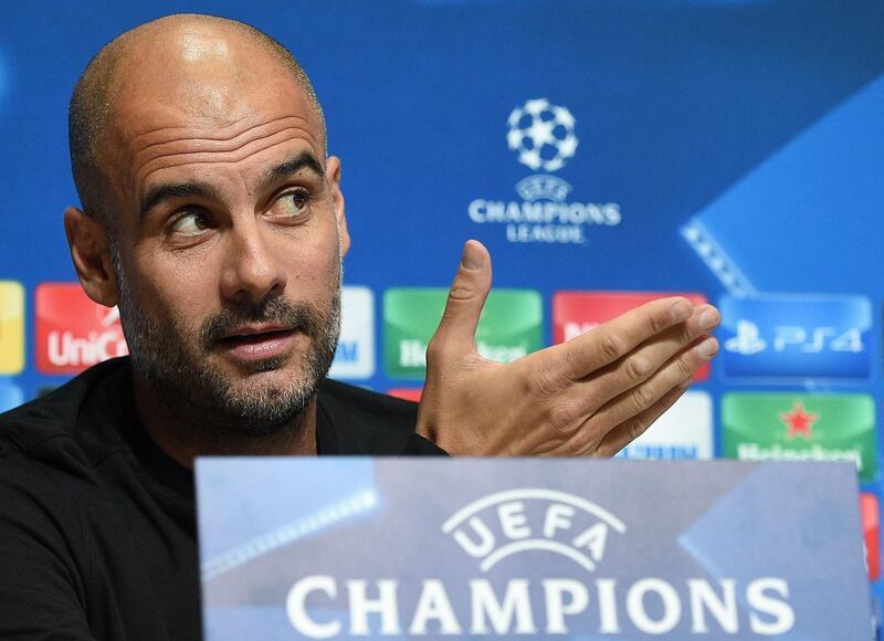 Manchester City's Spanish manager Pep Guardiola attends a press conference at the City Football Academy in Manchester, north west England on November 20, 2017, on the eve of their UEFA Champions League Group F match against Feyenoord. / AFP PHOTO / Oli SCARFF