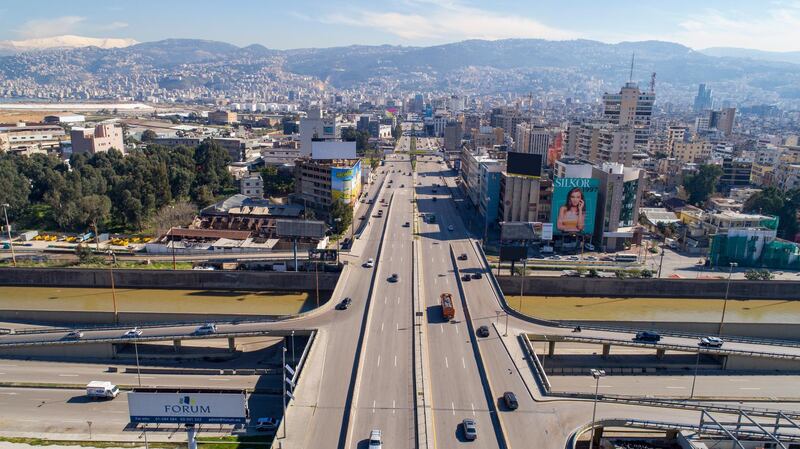 A picture taken with a drone shows the roads almost empty during the nationwide lockdown in Dora area north Beirut, Lebanon. Lebanon on 07 January began a complete 25-day closure nationwide, which was extended by the Supreme Defense Council until 08 February, to curb the spread of the Sars-CoV-2 coronavirus.  EPA