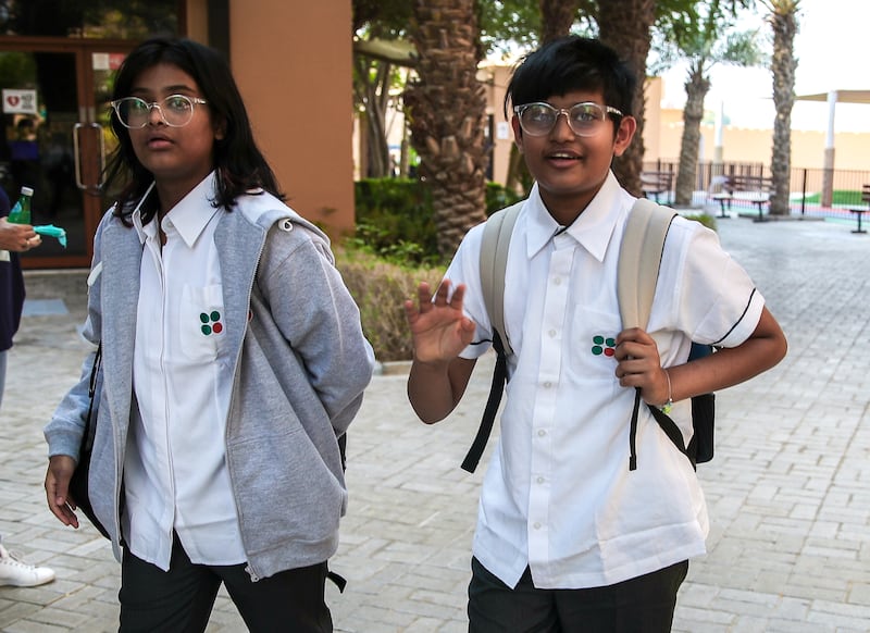 Pupils arrive at Raha International School Abu Dhabi. Victor Besa / The National