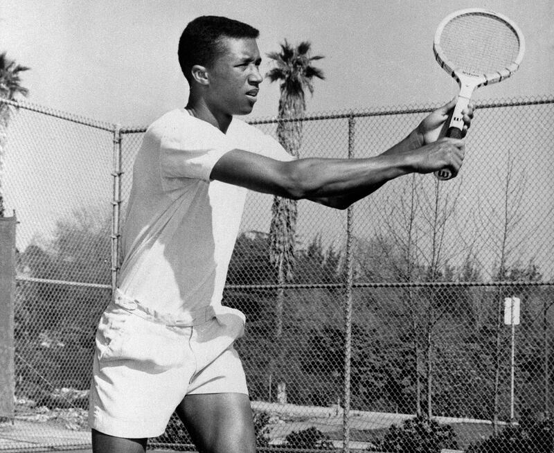 FILE - This Aug. 1, 1963 file photo shows Arthur Ashe, a 20-year-old student at UCLA, who became the first African American named to the U.S. Davis Cup squad. (AP Photo)