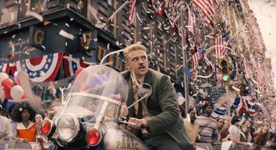 Boyd Holbrook's villainous Klaber chases Indiana Jones through the 1969 New York ticker tape parade to celebrate the Apollo 11 moon landing. Photo: Lucasfilm Ltd