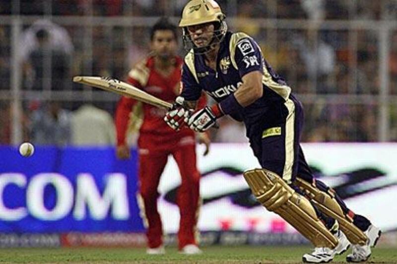 Brad Hodge, the Kolkata Knight Riders opener, tucks a shot of his legs to mid-wicket on his way to a half-century yesterday.
