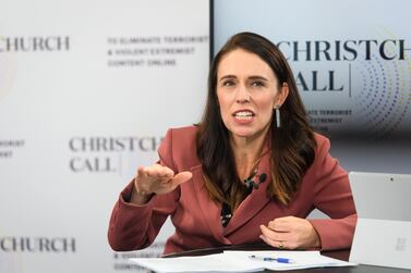 New Zealand leader Jacinda Ardern speaks at Christchurch Call. Getty Images